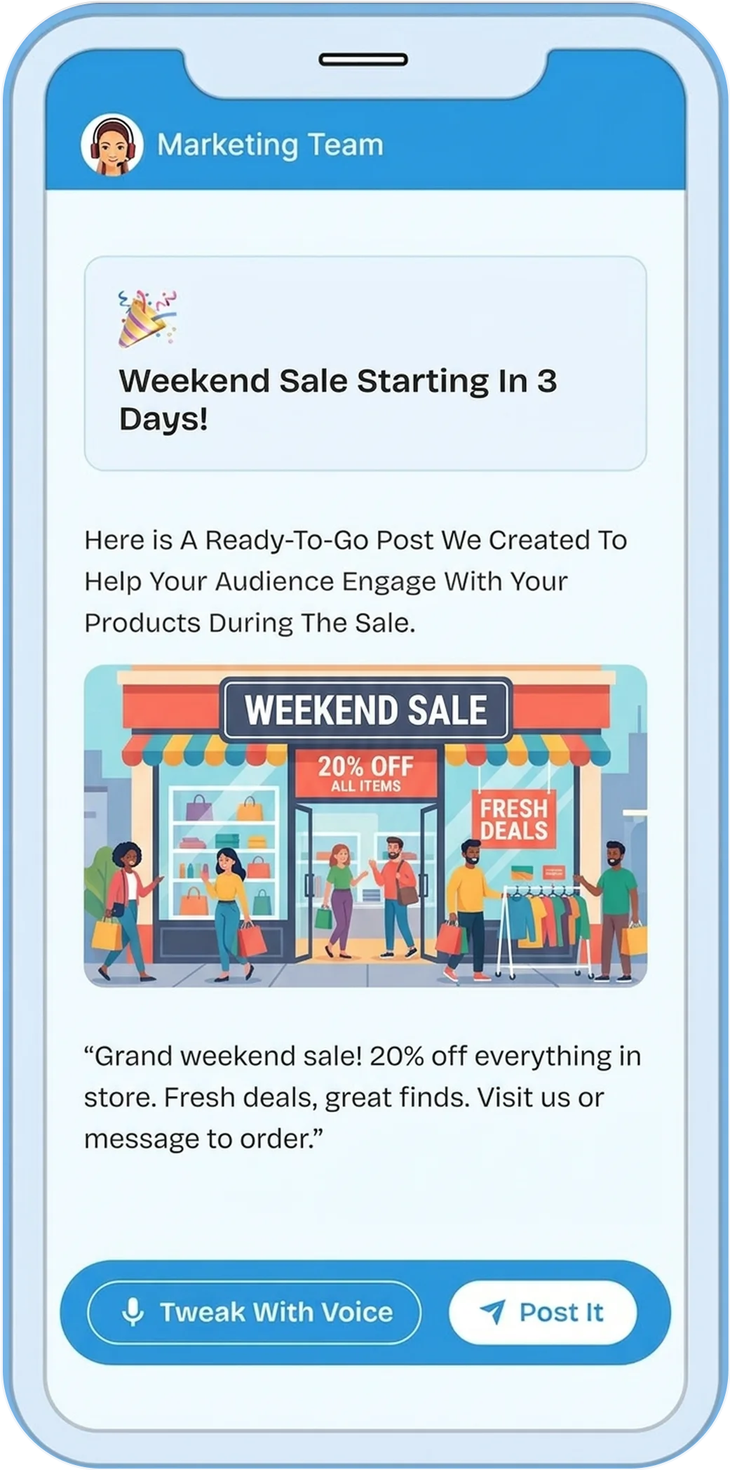 Social media post creation on phone